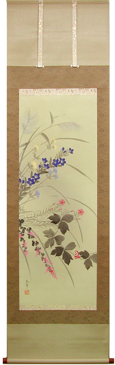 楽天市場】掛け軸 秋草 (小栗春峰) （掛軸小物なし) 送料無料 【掛軸