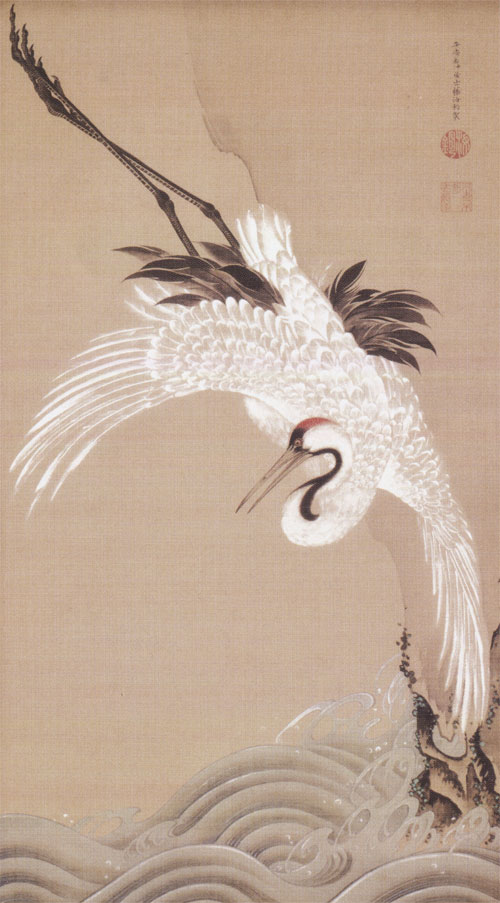 楽天市場】伊藤若冲 絵画 白鶴図 浪に鶴 送料無料 【複製】【美術印刷