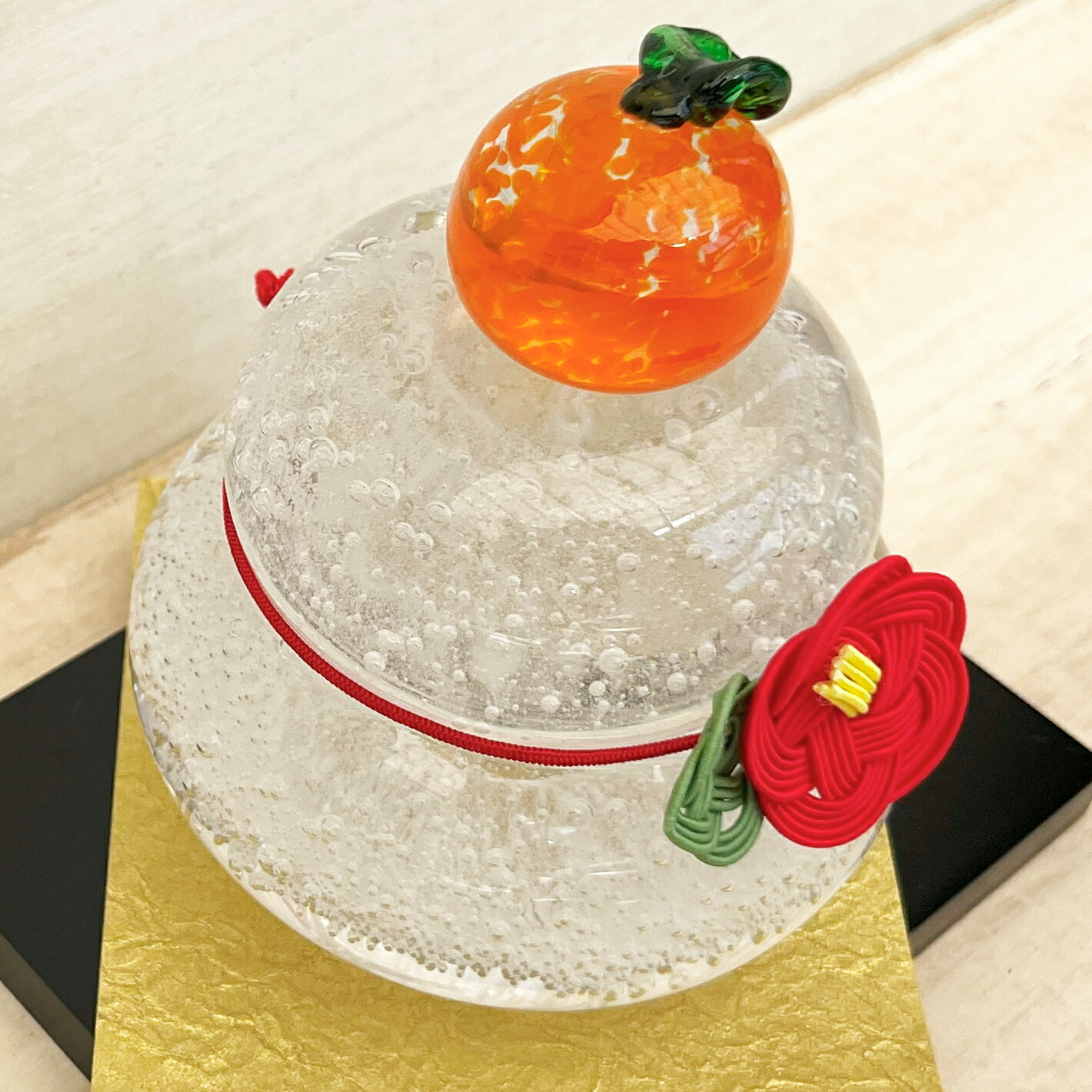 楽天市場】工房 CRAFTHOUSE ガラス 鏡餅 泡（大） 無垢 敷板・椿水引