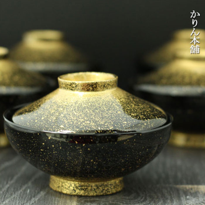 楽天市場】送料無料 お椀 フタ付き汁椀 5客セット 黒 金散らし 40平