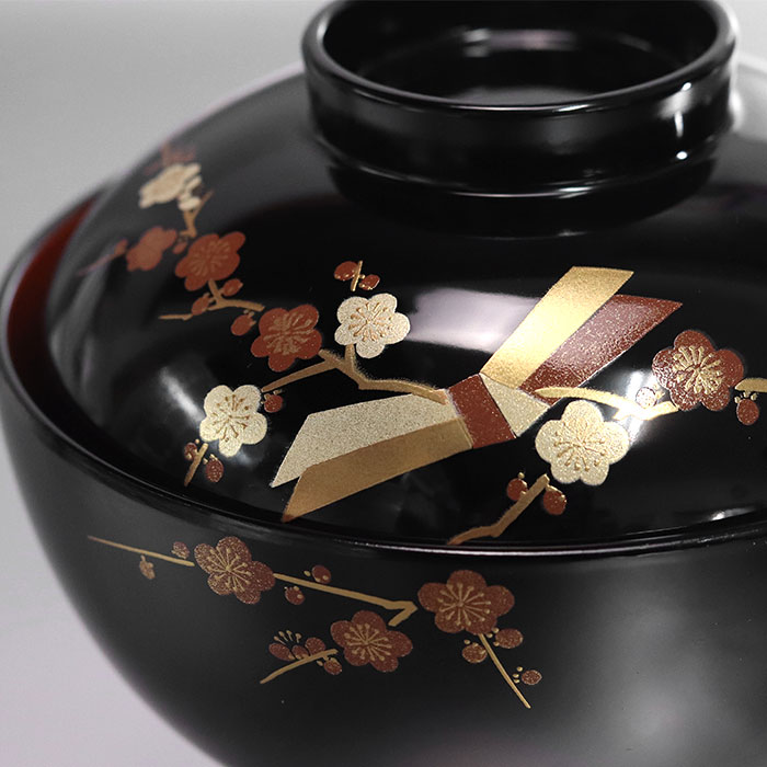 楽天市場】雑煮椀 フタ付き 日本製 国産 会津漆器 結び梅 黒 箱入り