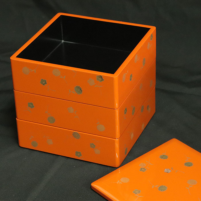 楽天市場】重箱 3段 日本製 会津漆器 5.5 三段重 隅丸 花小紋 洗朱 5.5