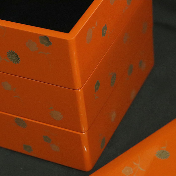 楽天市場】重箱 3段 日本製 会津漆器 5.5 三段重 隅丸 花小紋 洗朱 5.5