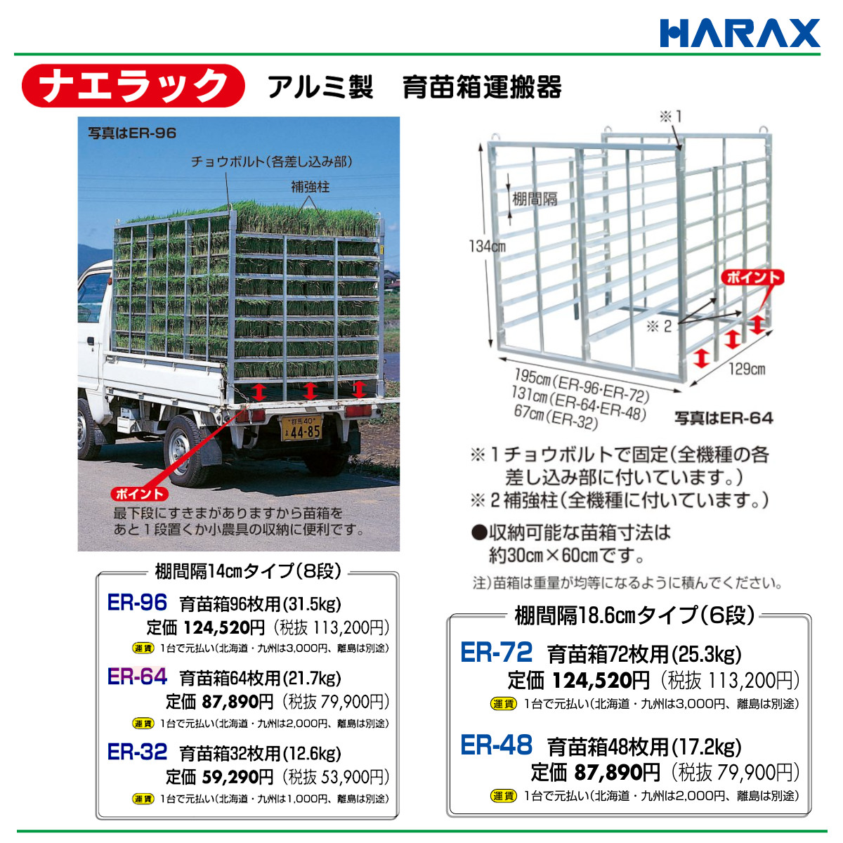 楽天市場】ハラックス ナエラック ER-64 苗箱 64枚用 8段 育苗箱 運搬