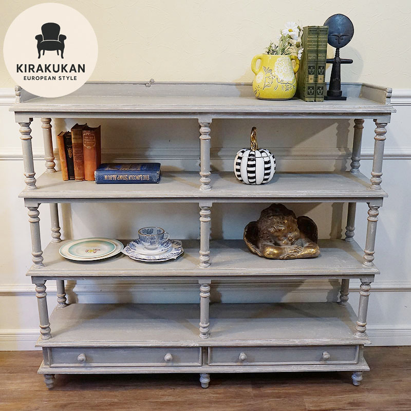 楽天市場】フレンチスタイル オープンシェルフ グレー色 シャビー