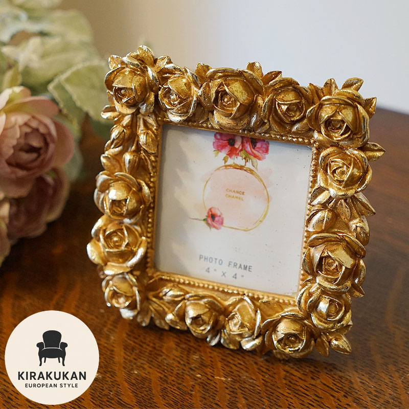 楽天市場】薔薇のフォトフレーム ローズ ゴールド 写真立て スクエア