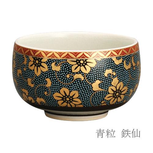 楽天市場】【日本製】穴あき茶托セット 黒(フチ金)九谷焼茶碗付(青粒鉄