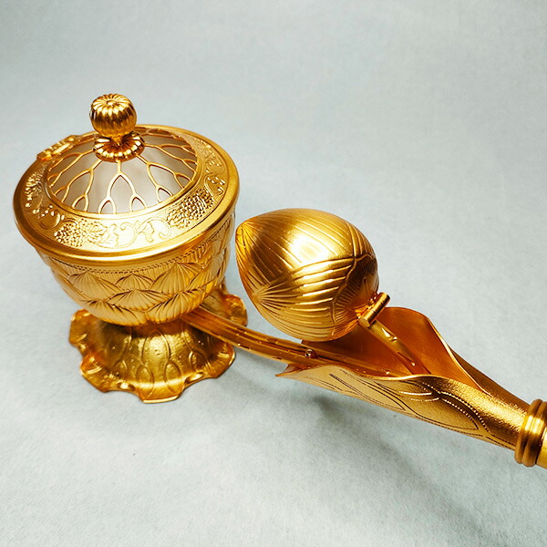 楽天市場】【寺院用】蓮華型柄香炉 東用銅地 消メッキ 丸柄 打物製