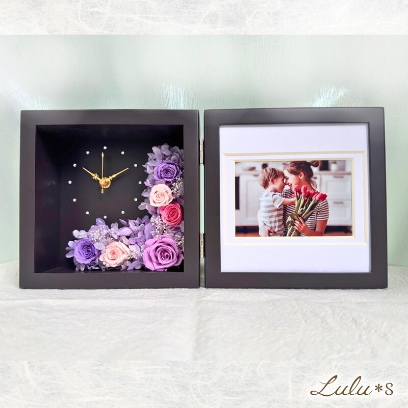 楽天市場】プリザーブドフラワー フォトフレーム 花 時計 フラワー 紫