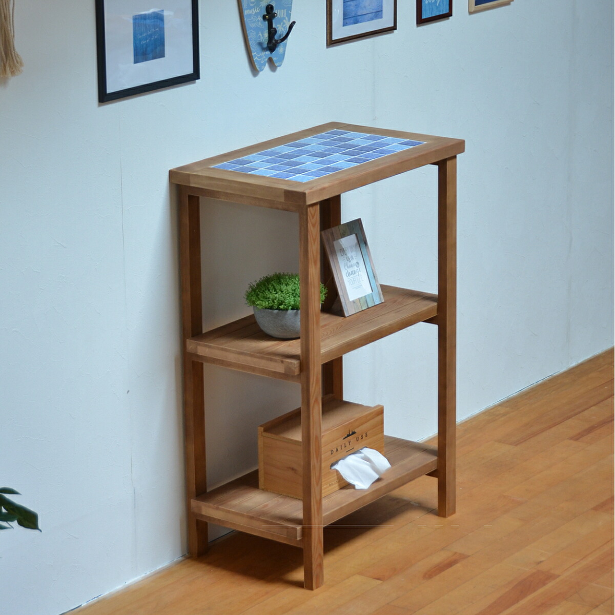 楽天市場】オープンラック 3段 天然木 タイル天板 PUDDLE 幅60cm