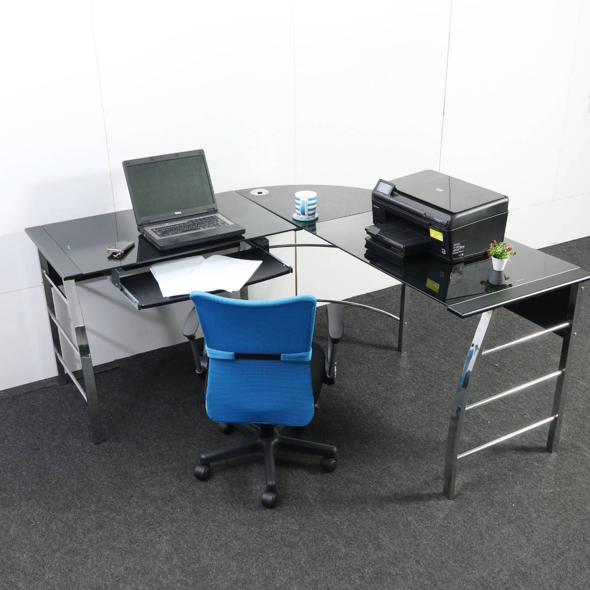 楽天市場】ワークデスク L字デスク 幅156cm パソコンデスク ガラス天板