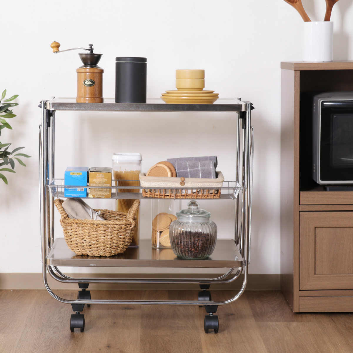 楽天市場】キッチンワゴン スタイリッシュフォールディングワゴン