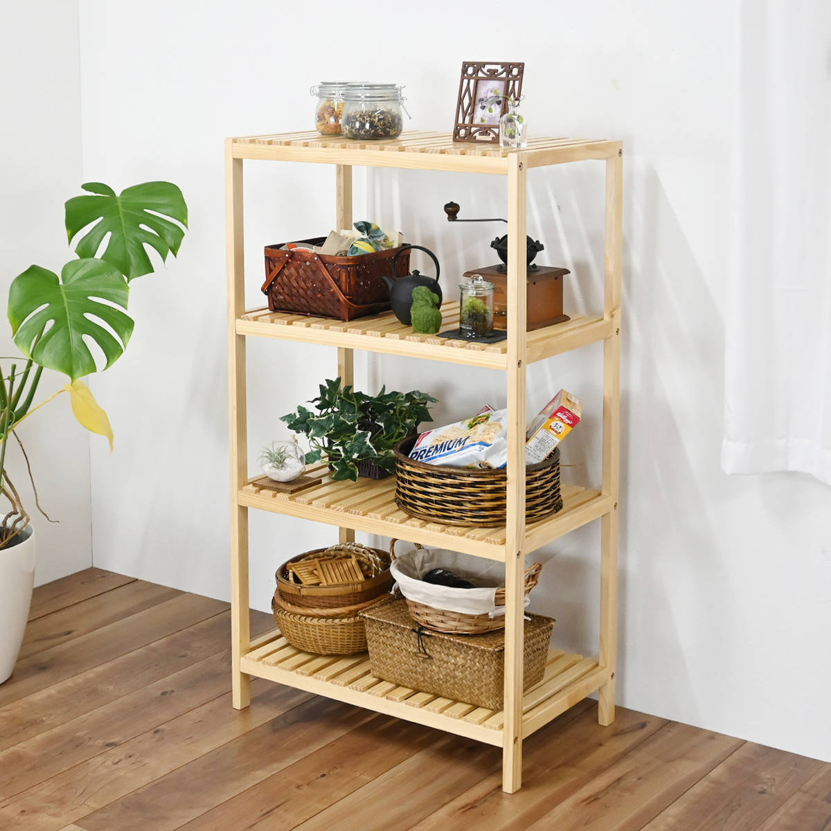 楽天市場】ウッドラック 4段 天然木 すのこラック 幅60cm （ ラック