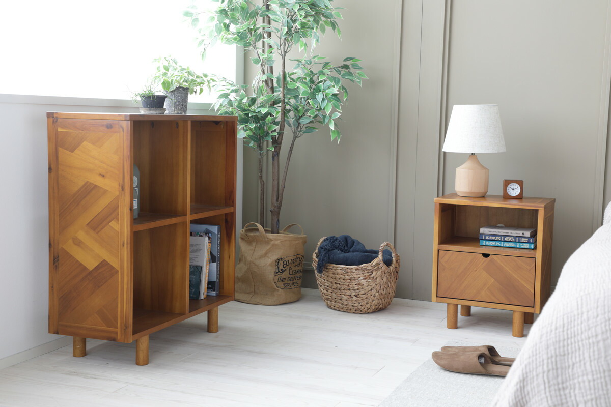 楽天市場】オープンラック 幅70cm 2段 寄木突板 ヴィンテージ調 HENT