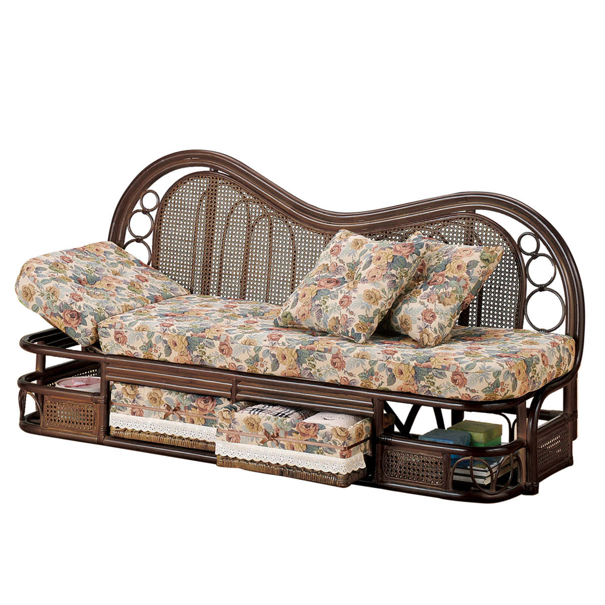 楽天市場】籐 カウチソファ リクライニング 引出し付 幅165cm （ 送料