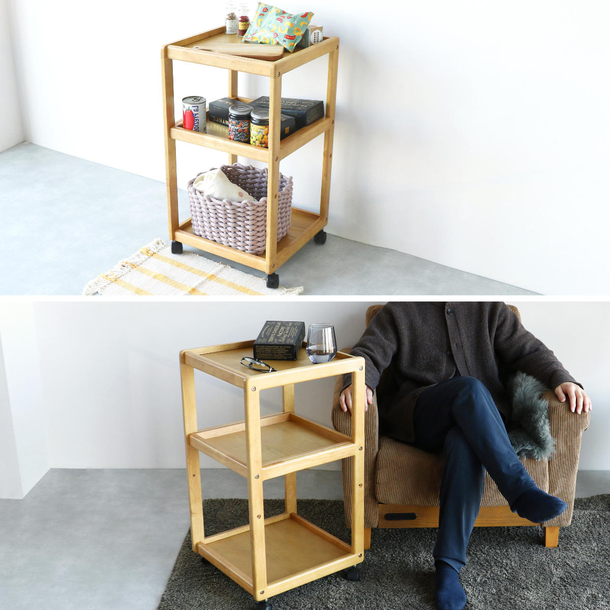 楽天市場】サイドワゴン キャスター付 木製 高さ72cm 3段 E-Toko