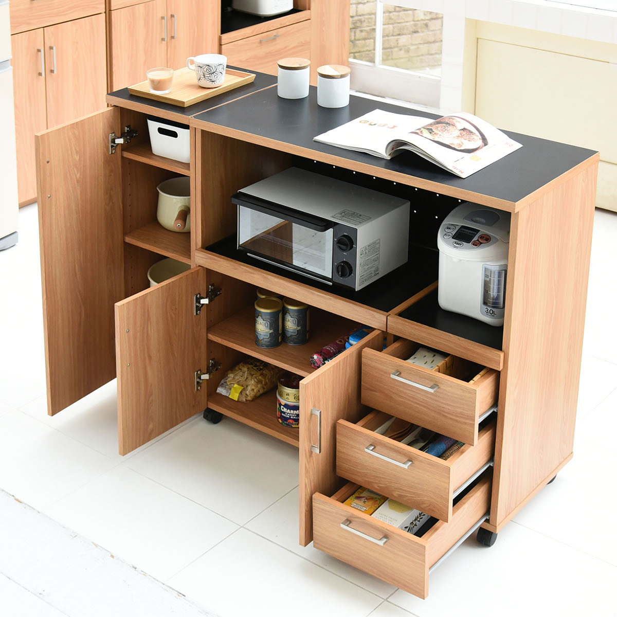 楽天市場】レンジ台 幅120cm キッチンラック キャスター付 北欧風