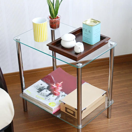 楽天市場】ガラスラック 2段 幅45cm 長方形 スチール脚 （ テーブル