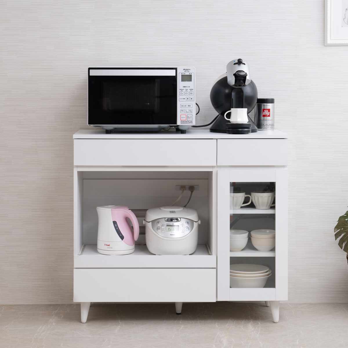 楽天市場】キッチンカウンター 幅90cm レンジ台 スライド棚 2口