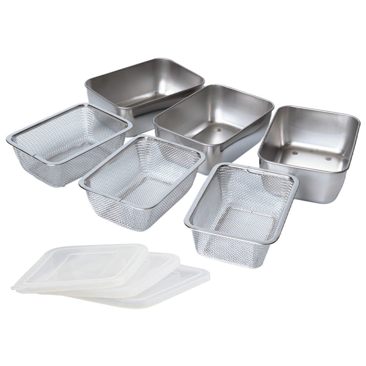 楽天市場】角型バット&ザル9個セット シリコンフタ付き ステンレス製