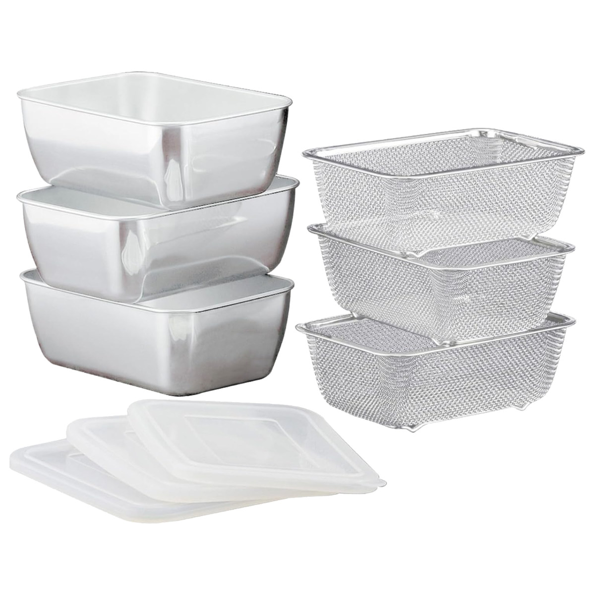 楽天市場】角型バット&ザル9個セット シリコンフタ付き ステンレス製