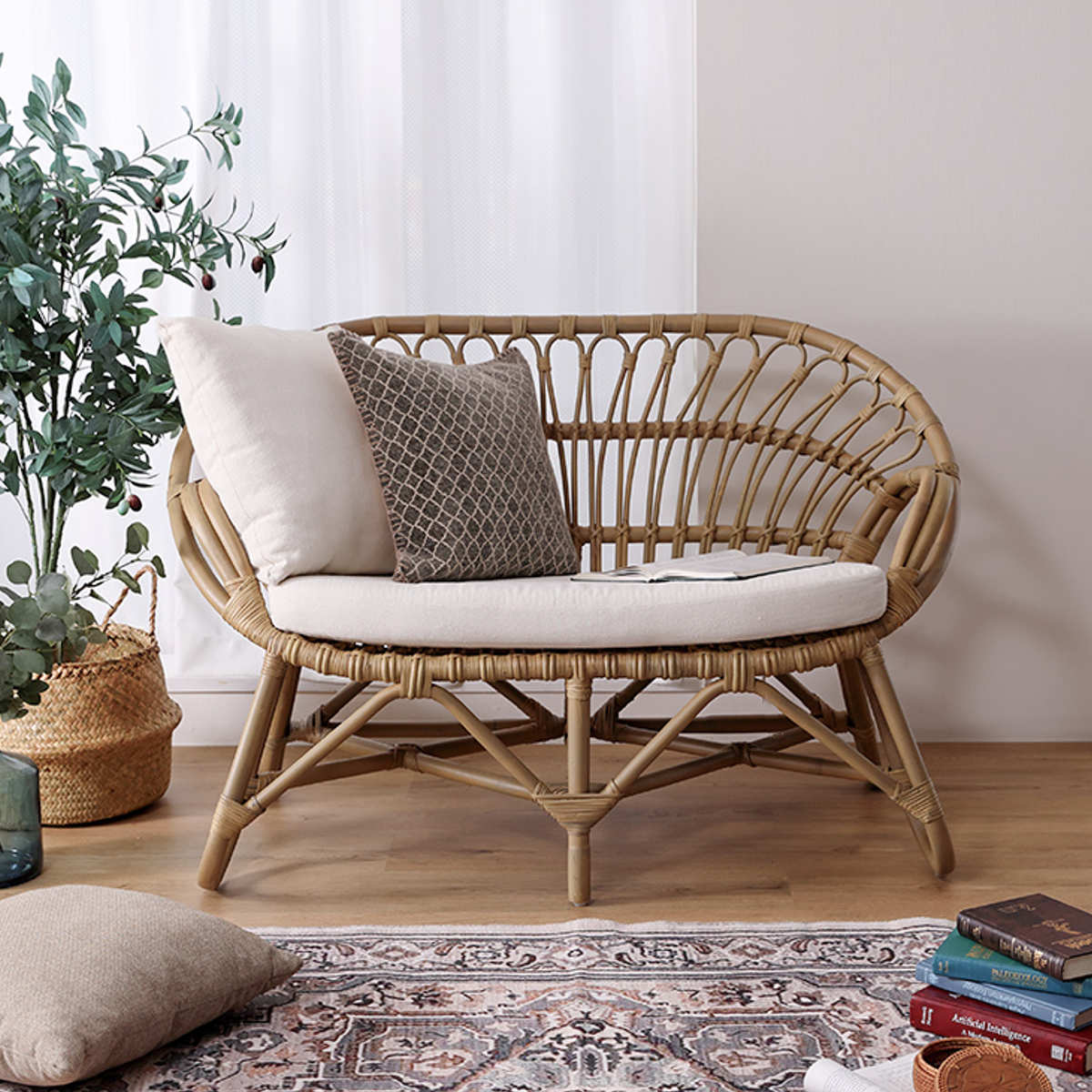 楽天市場】ラブチェア ラタン 2人掛け 座面高43cm クッション付 Breeze