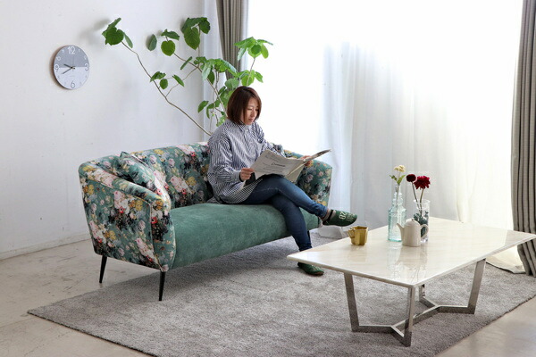 楽天市場】ソファ 幅160cm 二人掛け 花柄 ボタニカル柄 肘掛 脚付き