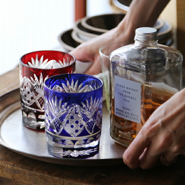 楽天市場】田島硝子 江戸切子 八角籠目菊底 オールド ペア ルリ 赤