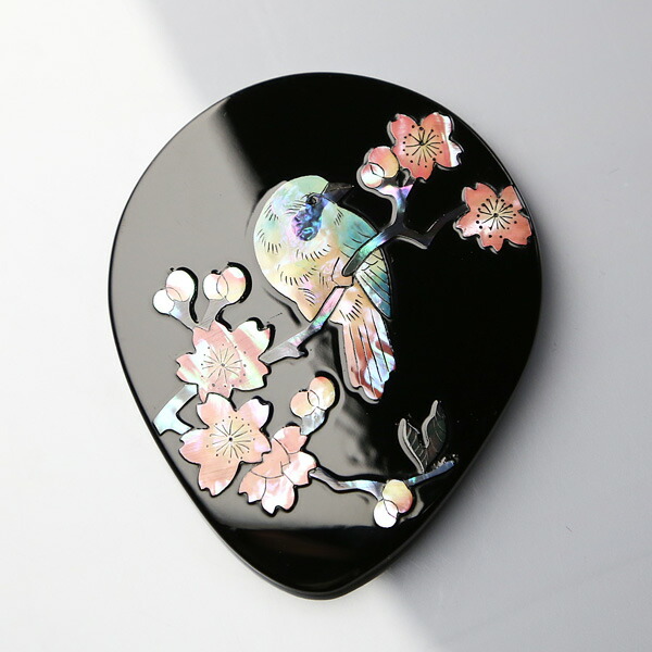 楽天市場】手鏡 ハンドミラー 桜に樫鳥（漆） 螺鈿（らでん） 黒