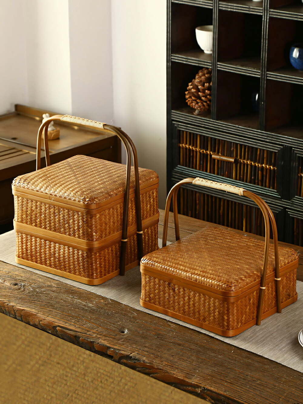 楽天市場】清境Craft 自然素材にこだわったかご 竹 かご ハンドル付き