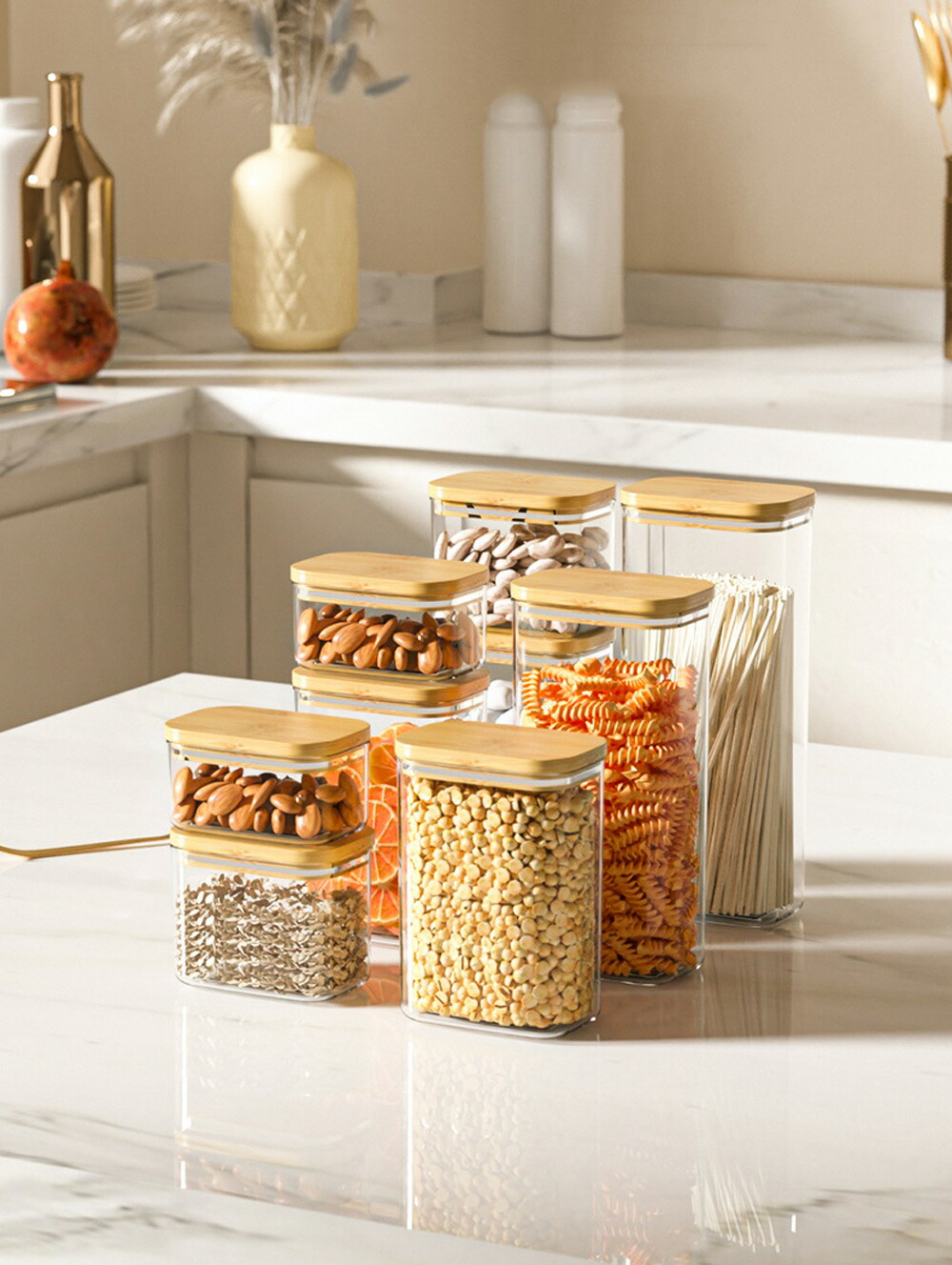 楽天市場】Square Glass Canister 竹製蓋付 ガラス キャニスター 新品