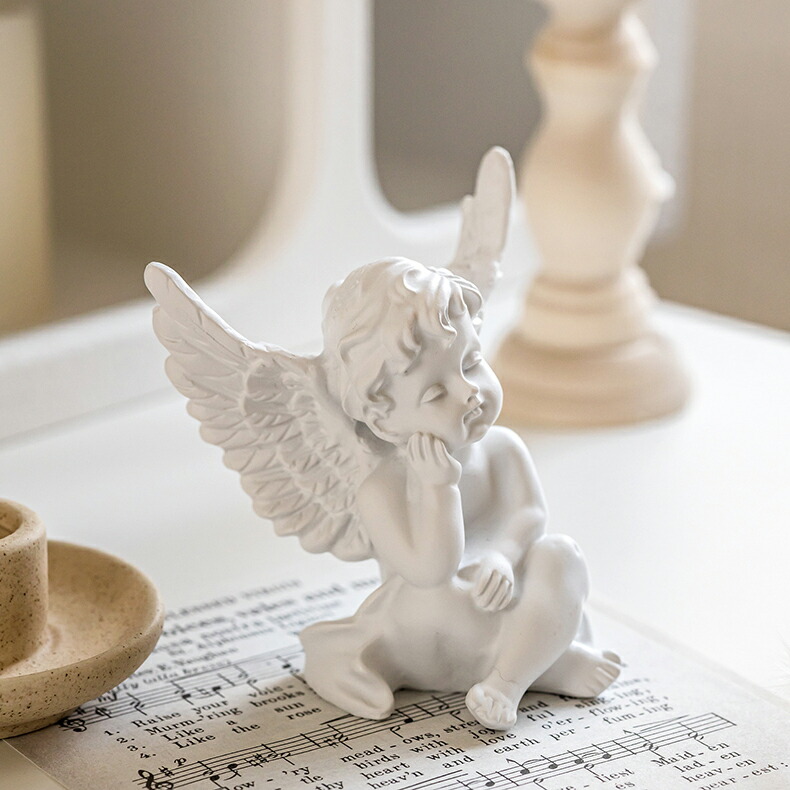 楽天市場】居眠り 天使 置物 子供 翼 樹脂 小 彫像 白 オブジェ