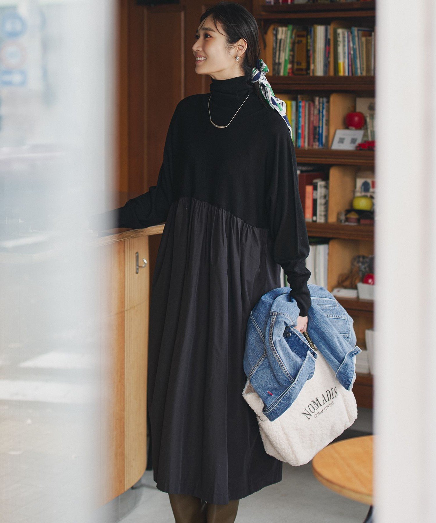 23区｜【洗える】ギャザーコンビ ニットワンピース | Rakuten Fashion