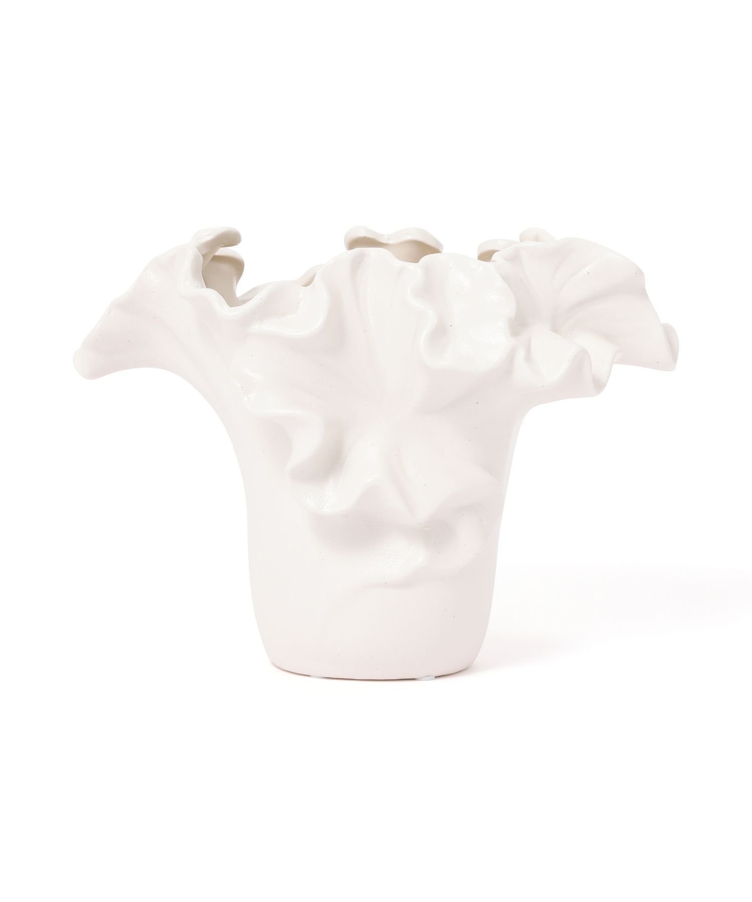 Francfranc｜セラミック ラッフル フラワーベース S ホワイト