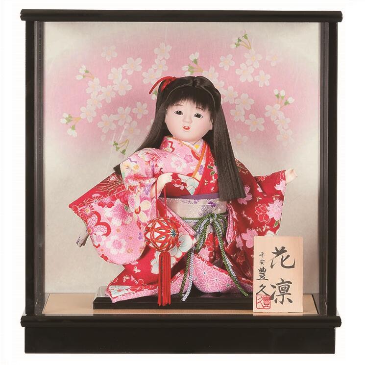 市松人形 ガラスケース入り 赤地桜着物 銘札あり 市松人形 木目込み 6