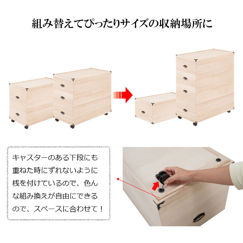 楽天市場】押入れ収納 総桐 押入れ収納ケース 3段 キャスター付き 高さ