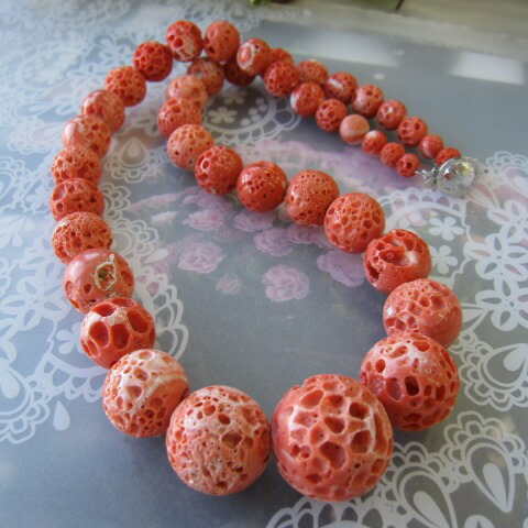 楽天市場】【豪華・大粒】 桃珊瑚 す玉のネックレス センター26.5ミリ