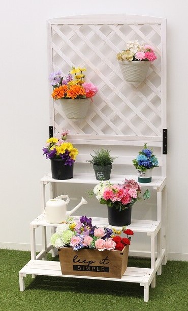 楽天市場】木製ラティスフェンス付きフラワースタンド 3段ブラウン/3段