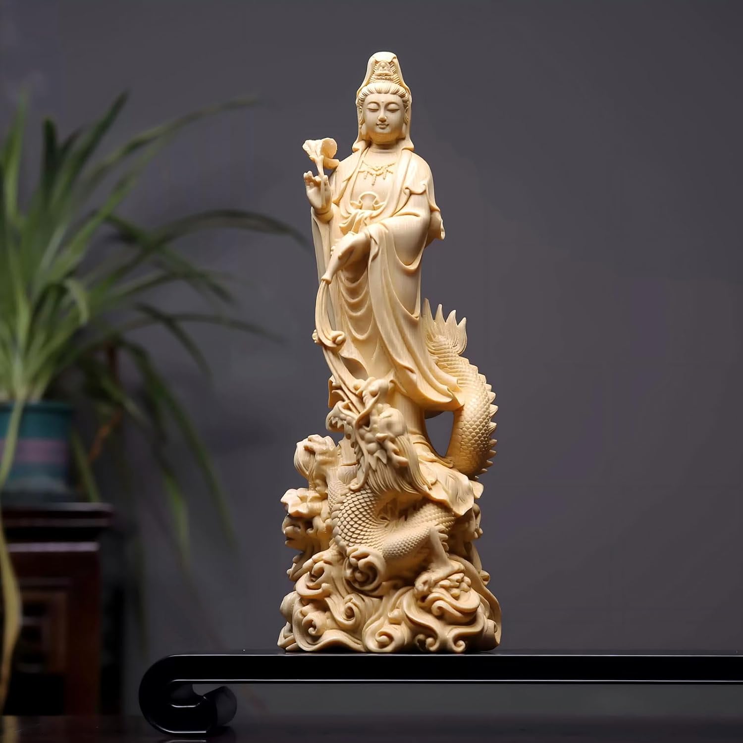 楽天市場】木彫りの仏像【観音像 龍乗観音 龍観音】30cm 桧木製高級