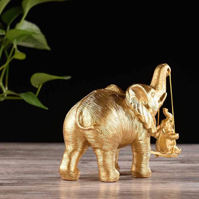 楽天市場】樹脂ゴールド象像 スイングに座る赤ちゃん象の置物 幸運