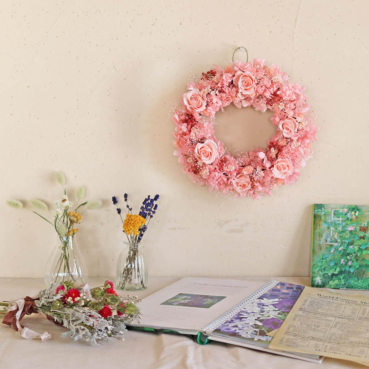 楽天市場】春爛漫ピンクのリース◇春にぴったり桜色のふわふわピンク