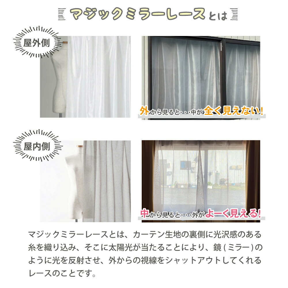 楽天市場】レースカーテン マジック ミラー オーダーレース 100センチ2