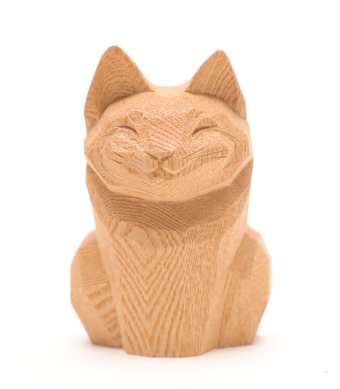 楽天市場】猫 木彫り 置物 仕様：無垢／素材：けやき（作家物 縁起物