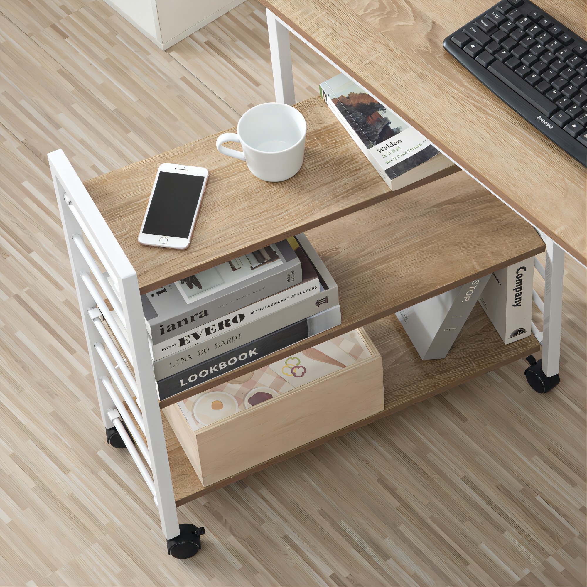 楽天市場】パソコンデスク キャスター付き 移動可能ラック付き デスク