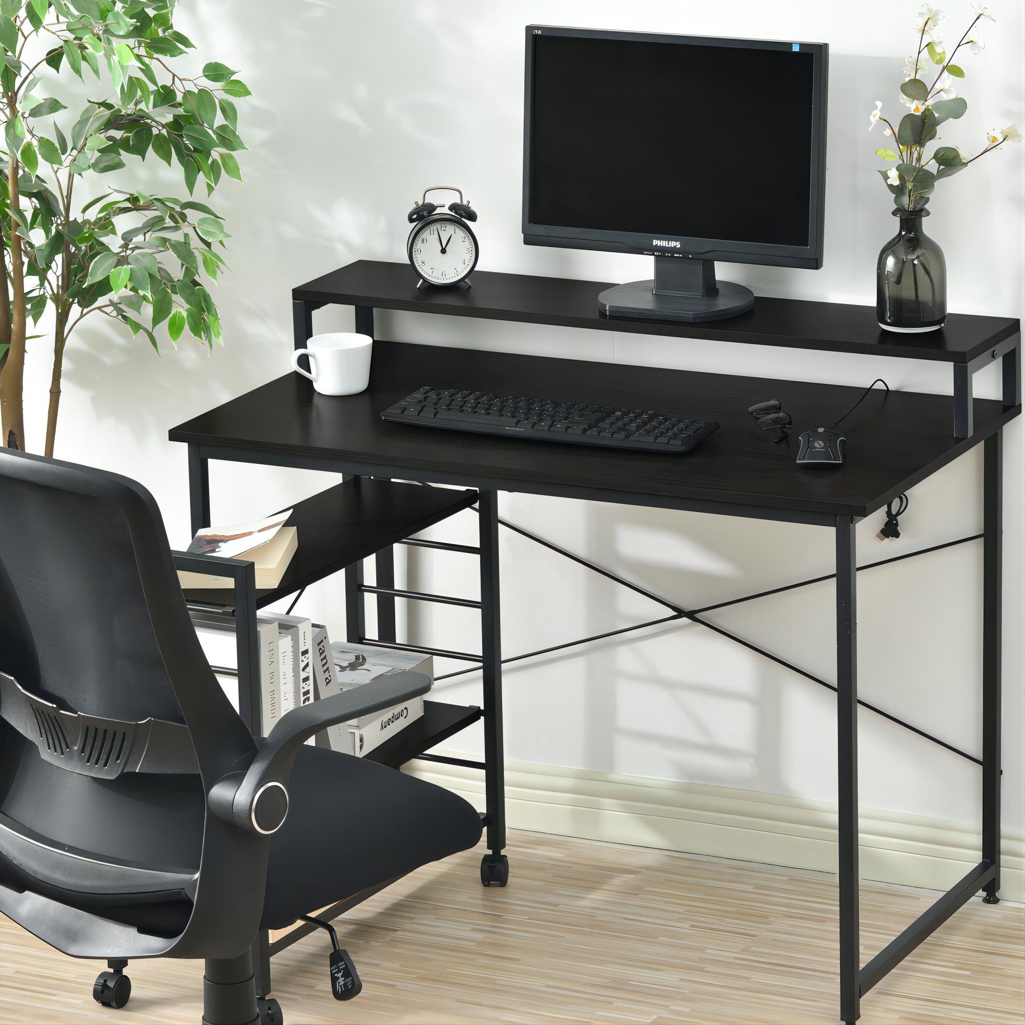 楽天市場】パソコンデスク キャスター付き 移動可能ラック付き デスク