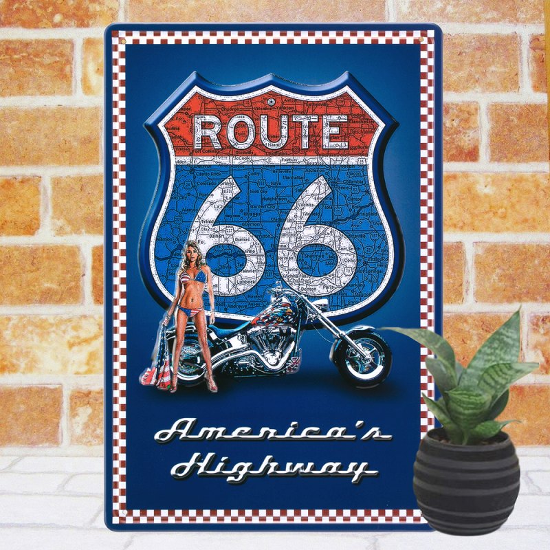 楽天市場】ブリキ看板e ルート66 バイク 青色 ポスター 絵 オートバイ