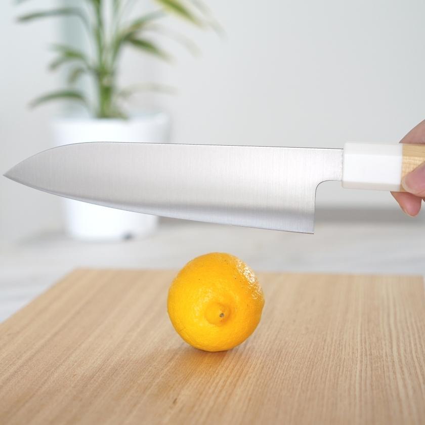 楽天市場】【三徳包丁】INOX 青森ヒバ八角柄人工大理石口輪 180mm | 堺