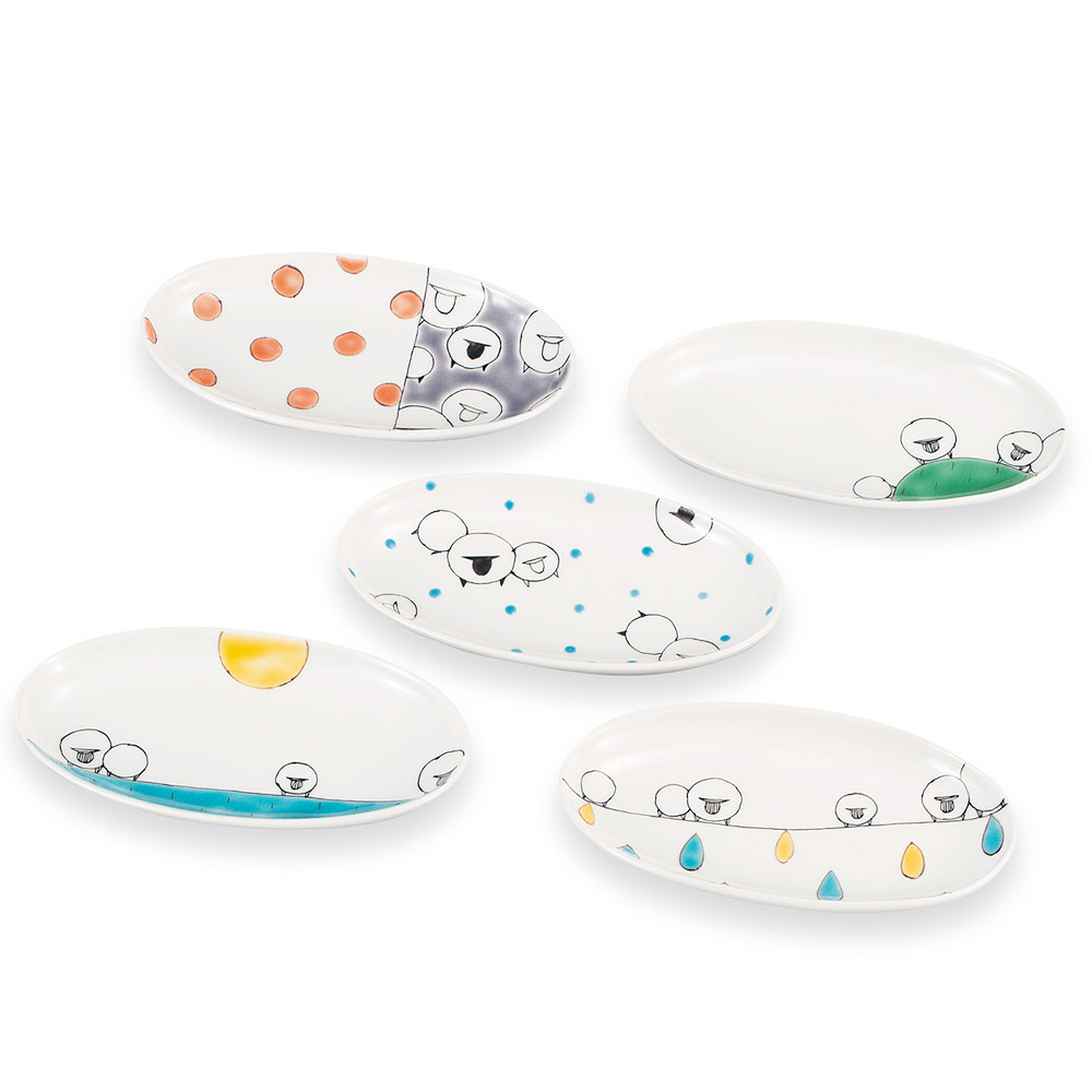 九谷焼　いとつき窯　岡田絹代　小皿　5枚 4号皿揃（12.2cm） ひつじ／岡田絹代 5枚セット