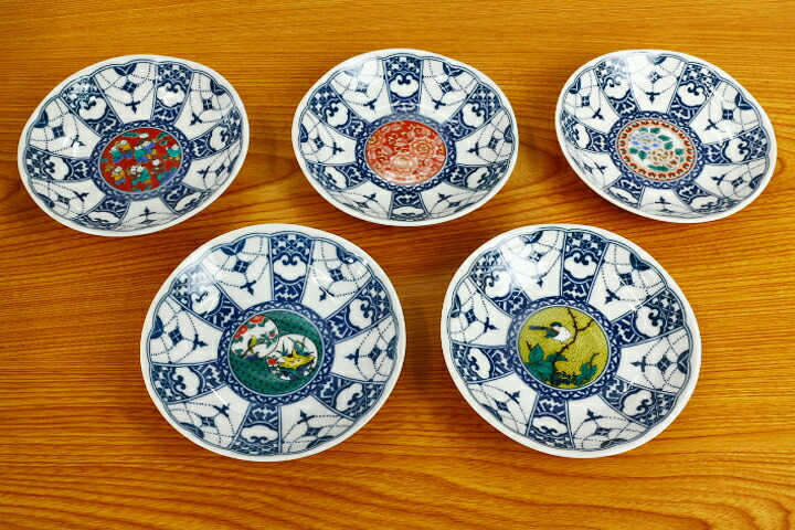 楽天市場】九谷焼 4号皿揃 染付瓔珞紋時代画風/青郊窯＜和食器 皿 人気