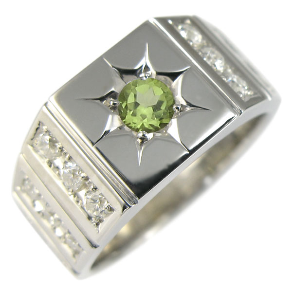 楽天市場】ペリドット メンズリング K10 地金 指輪 印台リング メンズ